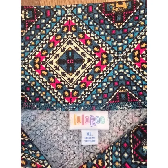 LuLaRoe Pencil Skirt XL Blue Geometric Stretch Soft Knit Womens Apparel - Picture 2 of 3